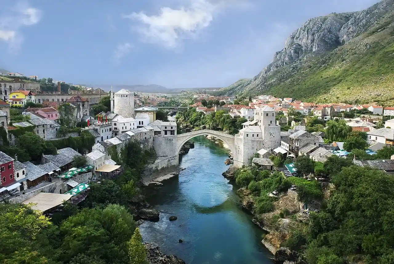Travel guide to Bosnia and Herzegovina featuring Stari Most Old Bridge in Mostar over Neretva River