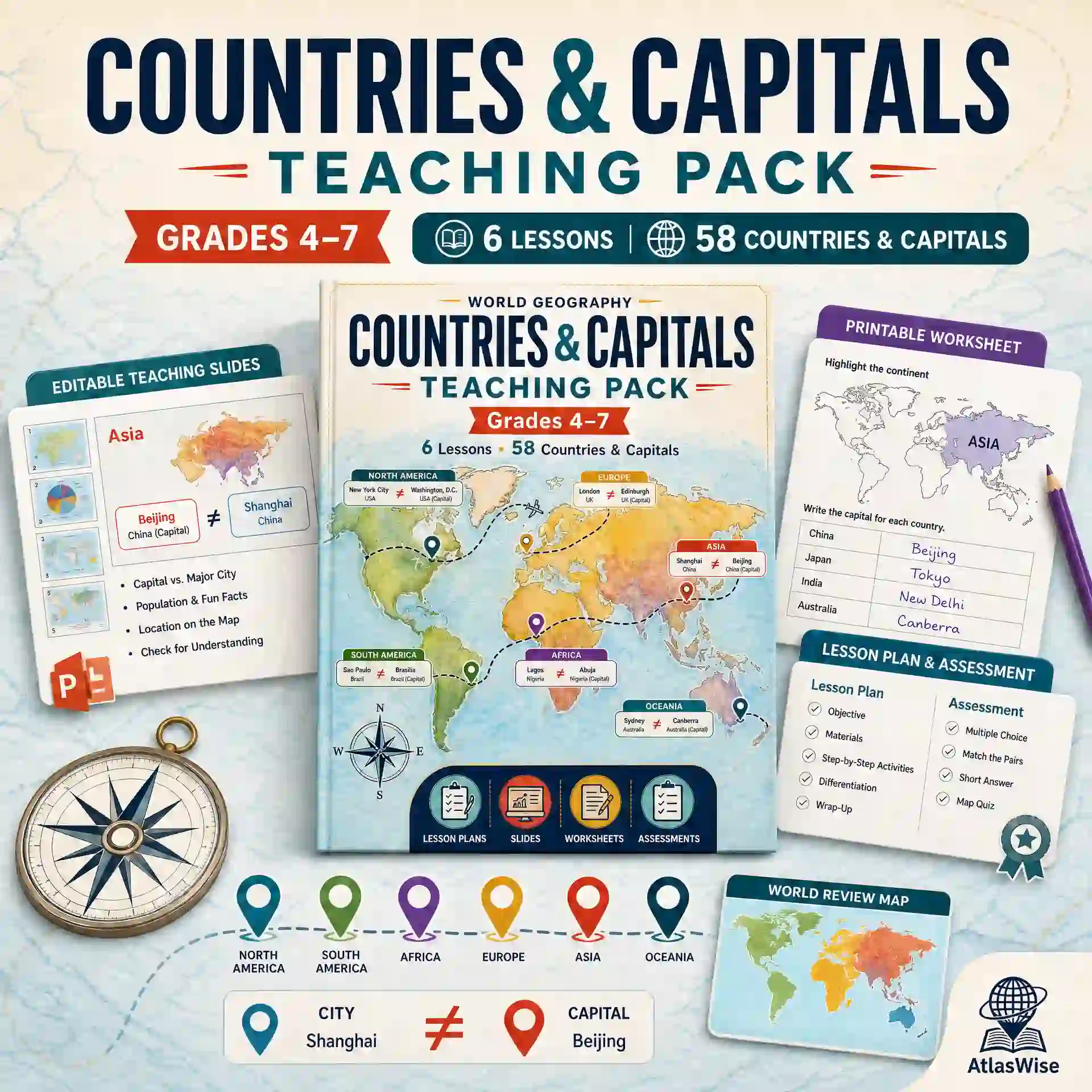 countries and capitals teaching pack