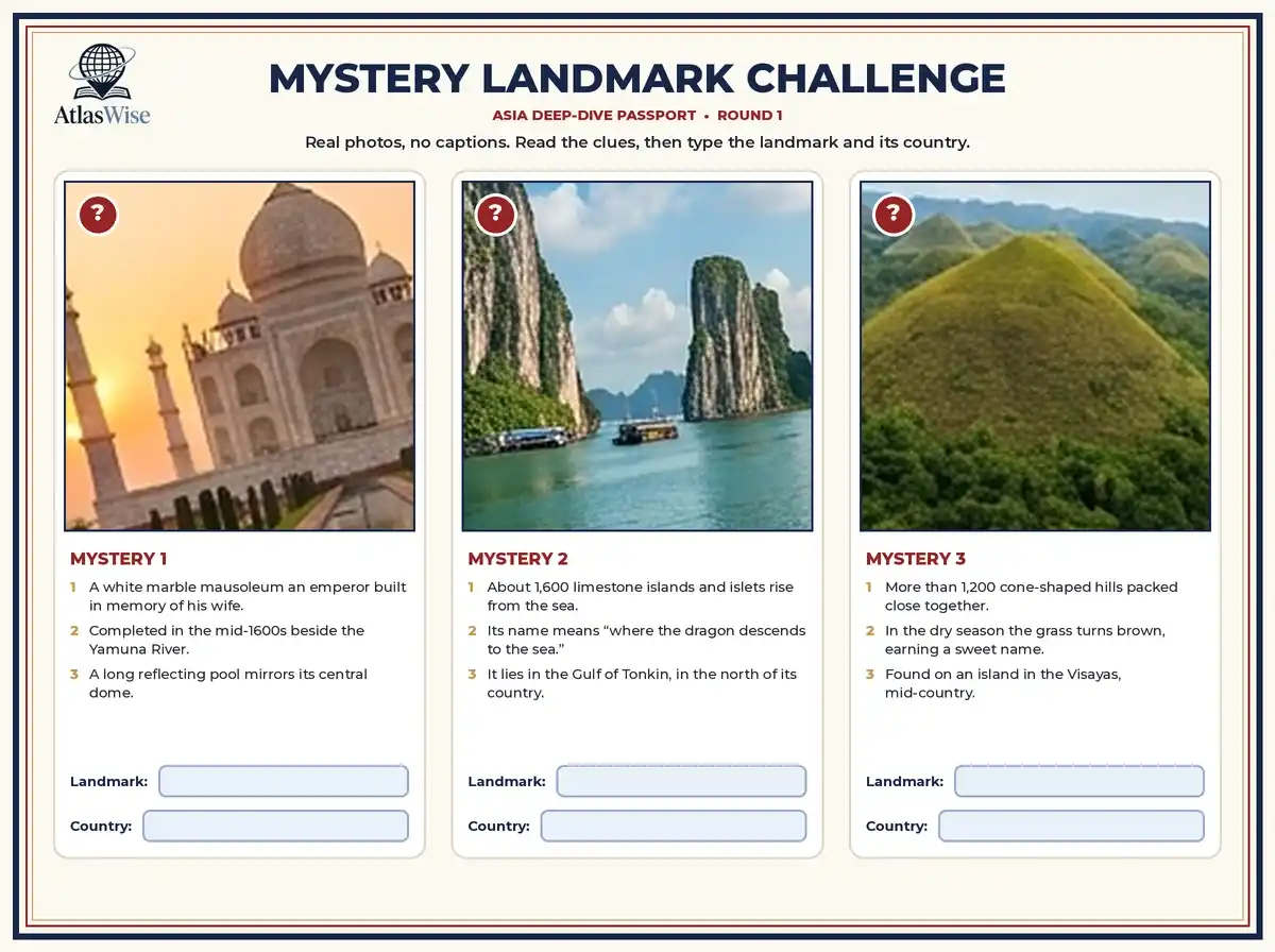 Mystery Landmark Challenge from the AtlasWise Asia geography worksheets