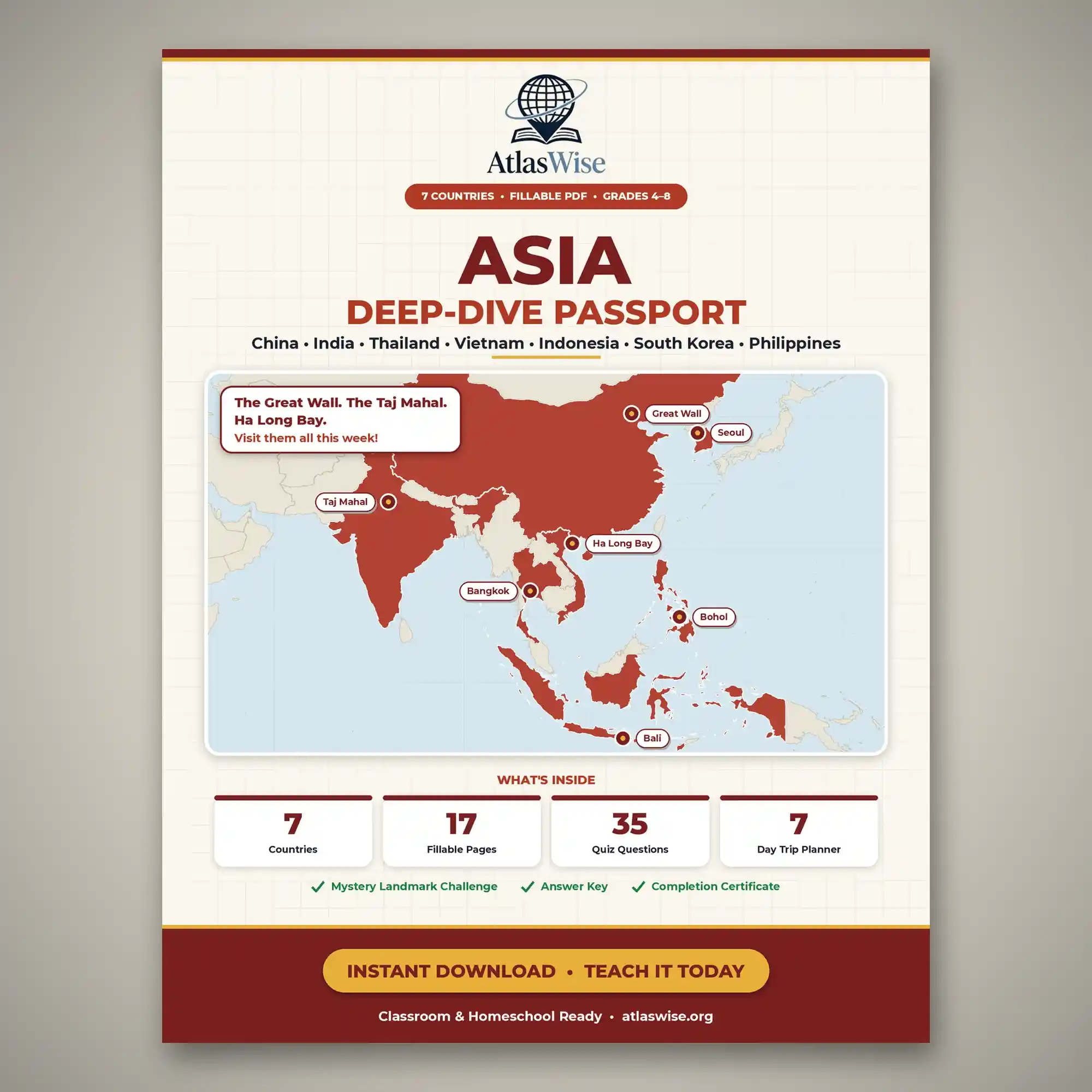 Asia geography worksheets – AtlasWise Asia Deep-Dive Passport