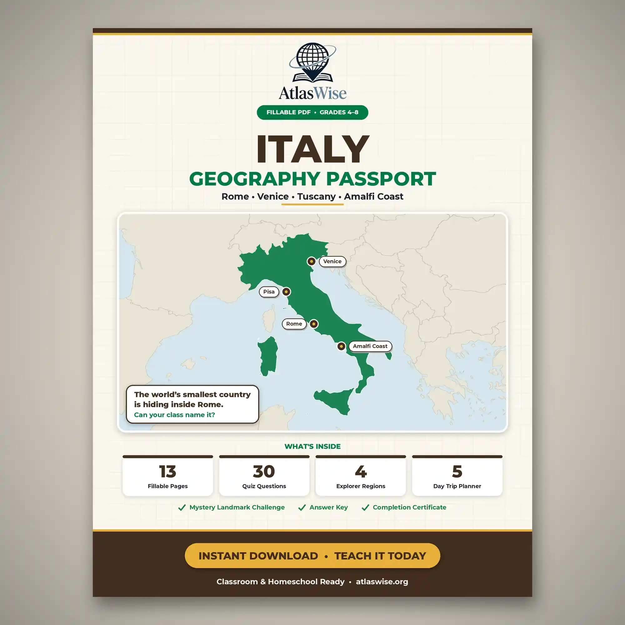 Italy geography worksheets – AtlasWise Italy Geography Passport