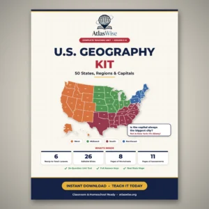 US 50 states and capitals unit – AtlasWise U.S. Geography Kit