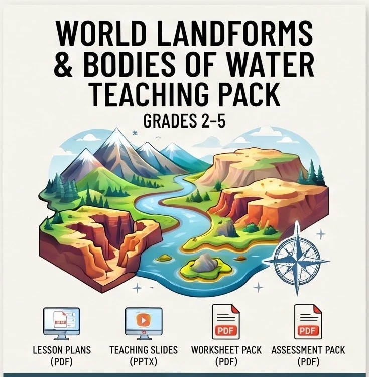 world landforms and bodies of water teaching pack