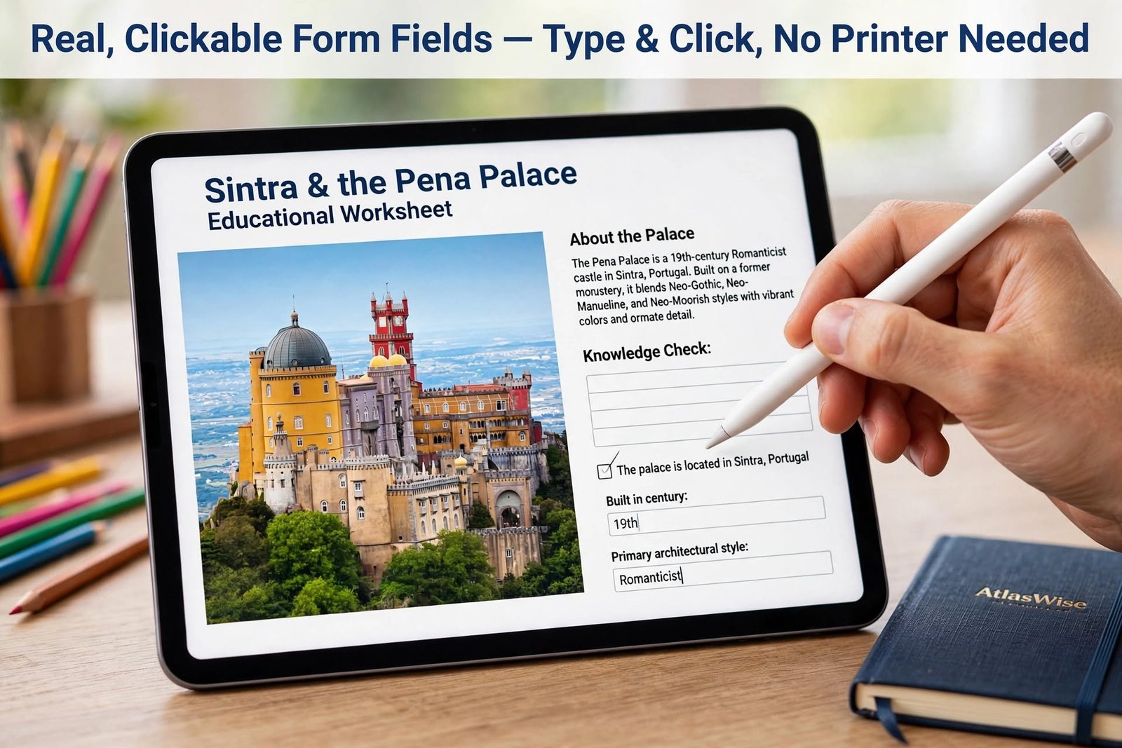 Portugal Geography Passport Mystery Landmark Challenge page with uncaptioned real photo and answer blank